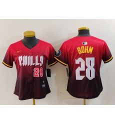 Women Philadelphia Phillies 28 Alec Bohm Red 2024 City Connect Limited Stitched Baseball Jersey 1