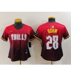 Women Philadelphia Phillies 28 Alec Bohm Red 2024 City Connect Limited Stitched Baseball Jersey