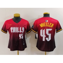 Women Philadelphia Phillies 45 Zack Wheeler Red 2024 City Connect Limited Stitched Baseball Jersey 6