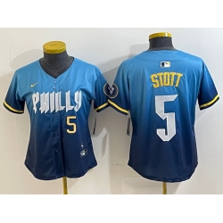 Women Philadelphia Phillies 5 Bryson Stott Blue 2024 City Connect Limited Stitched Baseball Jersey 1