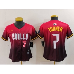 Women Philadelphia Phillies 7 Trea Turner Red 2024 City Connect Limited Stitched Baseball Jersey 1