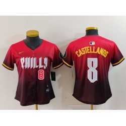 Women Philadelphia Phillies 8 Nick Castellanos Red 2024 City Connect Limited Stitched Baseball Jersey 6