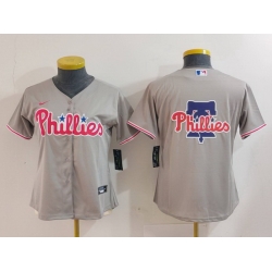 Women Philadelphia Phillies Grey Team Big Logo Cool Base Stitched Baseball Jersey