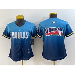 Women Philadelphia Phillies Team Big Logo Blue 2024 City Connect Limited Stitched Baseball Jersey 1