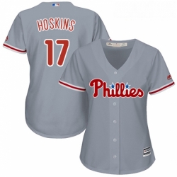 Womens Majestic Philadelphia Phillies 17 Rhys Hoskins Authentic Grey Road Cool Base MLB Jersey 