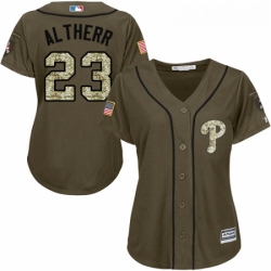 Womens Majestic Philadelphia Phillies 23 Aaron Altherr Authentic Green Salute to Service MLB Jersey 