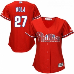 Womens Majestic Philadelphia Phillies 27 Aaron Nola Authentic Red Alternate Cool Base MLB Jersey