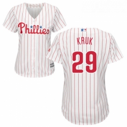 Womens Majestic Philadelphia Phillies 29 John Kruk Replica WhiteRed Strip Home Cool Base MLB Jersey