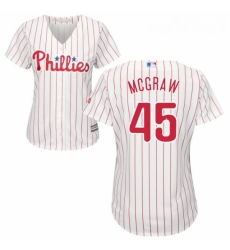 Womens Majestic Philadelphia Phillies 45 Tug McGraw Replica WhiteRed Strip Home Cool Base MLB Jersey