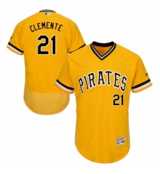 Mens Majestic Pittsburgh Pirates 21 Roberto Clemente Gold Alternate Flex Base Authentic Collection MLB Jersey