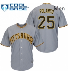 Mens Majestic Pittsburgh Pirates 25 Gregory Polanco Replica Grey Road Cool Base MLB Jersey