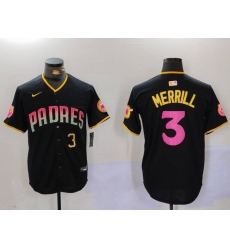 Men San Diego Padres 3 Jackson Merrill Black Cool Base Stitched Baseball Jersey 012