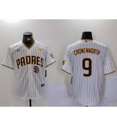 Men San Diego Padres 9 Jake Cronenworth White With PS Patch Cool Base Stitched Baseball Jersey