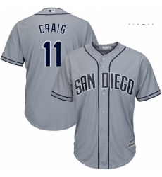 Mens Majestic San Diego Padres 11 Allen Craig Authentic Grey Road Cool Base MLB Jersey 