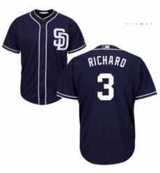 Mens Majestic San Diego Padres 3 Clayton Richard Replica Navy Blue Alternate 1 Cool Base MLB Jersey 