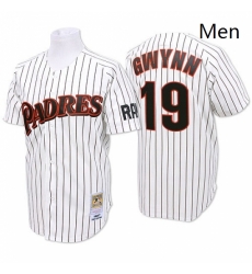 Mens Mitchell and Ness San Diego Padres 19 Tony Gwynn Replica WhiteBlue Strip Throwback MLB Jersey