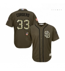 Mens San Diego Padres 33 Franchy Cordero Authentic Green Salute to Service Baseball Jersey 