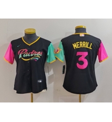 Women San Diego Padres 3 Jackson Merrill Black City Connect Stitched Baseball Jersey