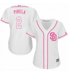 Womens Majestic San Diego Padres 2 Jose Pirela Replica White Fashion Cool Base MLB Jersey 