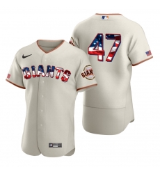 Men San Francisco Giants 47 Johnny Cueto Men Nike Cream Fluttering USA Flag Limited Edition Flex Base MLB Jersey