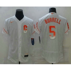 Men San Francisco Giants 5 Pat Burrell White 2021 City Connect Stitched MLB Flex Base Nike Jersey