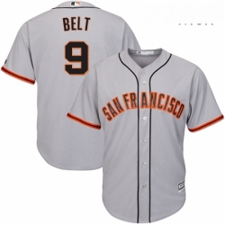 Mens Majestic San Francisco Giants 9 Brandon Belt Replica Grey Road Cool Base MLB Jersey