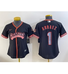 Women San Francisco Giants 1 Luis Arraez Black 2026 Alternate Stadium Stitched Baseball Jersey Women San Francisco Giants 1 Luis Arraez Black 2026 Alternate Stadium Stitched Baseball Jersey