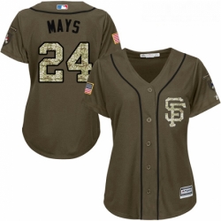 Womens Majestic San Francisco Giants 24 Willie Mays Authentic Green Salute to Service MLB Jersey