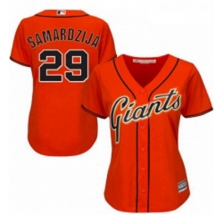 Womens Majestic San Francisco Giants 29 Jeff Samardzija Authentic Orange Alternate Cool Base MLB Jersey