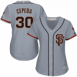 Womens Majestic San Francisco Giants 30 Orlando Cepeda Replica Grey Road 2 Cool Base MLB Jersey