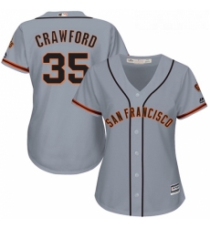 Womens Majestic San Francisco Giants 35 Brandon Crawford Replica Grey Road Cool Base MLB Jersey