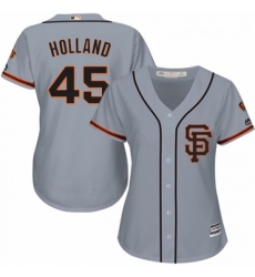 Womens Majestic San Francisco Giants 45 Derek Holland Replica Grey Road 2 Cool Base MLB Jersey 