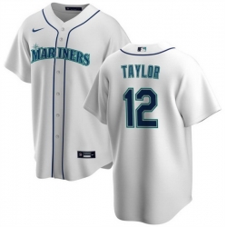 Men Seattle Mariners 12 Samad Taylor White Cool Base Stitched Jersey