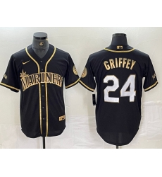 Men Seattle Mariners 24 Ken Griffey Jr Black 2021 Golden Edition Stitched Cool Base Nike Jersey