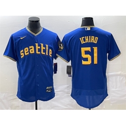 Men Seattle Mariners 51 Ichiro Suzuki Royal 2023 City Connect Flex Base Stitched Jersey