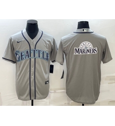 Men Seattle Mariners Gray Team Big Logo Cool Base Stitched Jersey