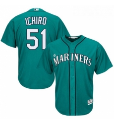 Youth Majestic Seattle Mariners 51 Ichiro Suzuki Replica Teal Green Alternate Cool Base MLB Jersey