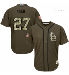 Mens Majestic St Louis Cardinals 27 Brett Cecil Authentic Green Salute to Service MLB Jersey 