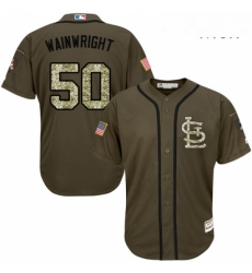 Mens Majestic St Louis Cardinals 50 Adam Wainwright Replica Green Salute to Service MLB Jersey