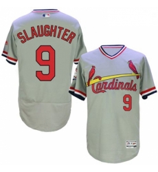 Mens Majestic St Louis Cardinals 9 Enos Slaughter Grey Flexbase Authentic Collection Cooperstown MLB Jersey