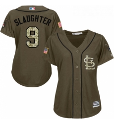 Womens Majestic St Louis Cardinals 9 Enos Slaughter Replica Green Salute to Service MLB Jersey