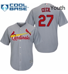 Youth Majestic St Louis Cardinals 27 Brett Cecil Authentic Grey Road Cool Base MLB Jersey 