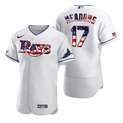 Men Tampa Bay Rays 17 Austin Meadows Men Nike White Fluttering USA Flag Limited Edition Flex Base MLB Jersey