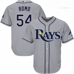 Mens Majestic Tampa Bay Rays 54 Sergio Romo Replica Grey Road Cool Base MLB Jersey 