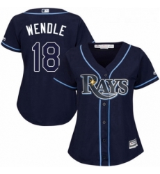 Womens Majestic Tampa Bay Rays 18 Joey Wendle Authentic Navy Blue Alternate Cool Base MLB Jersey 