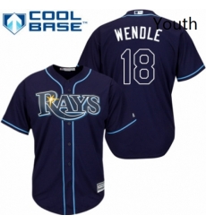 Youth Majestic Tampa Bay Rays 18 Joey Wendle Authentic Navy Blue Alternate Cool Base MLB Jersey 