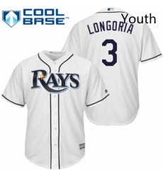 Youth Majestic Tampa Bay Rays 3 Evan Longoria Authentic White Home Cool Base MLB Jersey