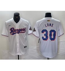 Men Texas Rangers 30 Nathaniel Lowe White Gold Cool Base Stitched Baseball Jersey