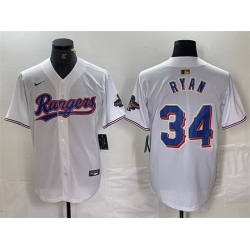 Men Texas Rangers 34 Nolan Ryan White Gold Cool Base Stitched Baseball Jersey