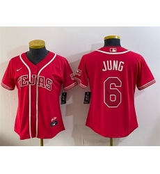Women Texas Rangers 6 Josh Jung Red 2026 City Connect Stadium Stitched Baseball Jersey Women Texas Rangers 6 Josh Jung Red 2026 City Connect Stadium Stitched Baseball Jersey
